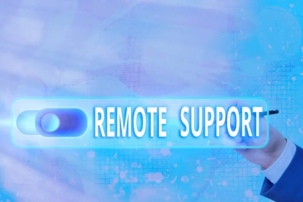 Text sign showing Remote Support. Conceptual photo type of secure service, which permits representatives to help Graphics padlock for web data information security application system.