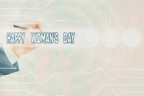 Εννοιολογικό χειρόγραφο που δείχνει την Ημέρα της Ευτυχισμένης Γυναίκας. Επαγγελματική φωτογραφία κείμενο για να τιμήσει την ουσία του κάθε κυρία σε όλο τον κόσμο. — Φωτογραφία Αρχείου