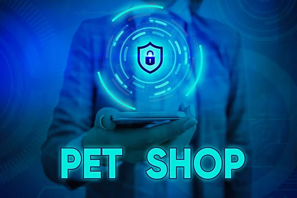 Sinal de texto mostrando Pet Shop. Foto conceitual uma empresa de varejo que se concentra na venda de animais domésticos . — Fotografia de Stock