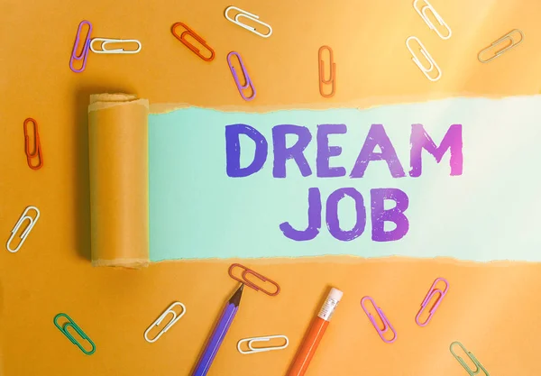 Slovo psaní textu Dream Job. Obchodní koncept pro profesionální kariéru, že jednotlivec tvrdě pracuje, aby si to zasloužil. — Stock fotografie