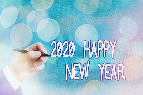 Escritura a mano conceptual que muestra 2020 Feliz Año Nuevo. Texto de foto de negocios celebración del inicio del año calendario 2020 . — Foto de Stock