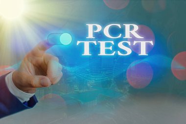 PCR Testi 'ni gösteren kavramsal el yazısı. Web veri güvenliği uygulama sistemi için kısa seqeunce DNA grafikleri asma kilidi içinde viral genomun iş fotoğrafı niteliksel tespiti.