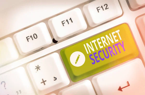 Skriva text Internet Security. Begreppsmässig process för att skydda mot attacker via Internet. — Stockfoto