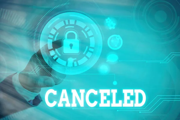 Word writing text Canceled. Business concept for to decide not to conduct or perform something planned or expected Graphics padlock for web data information security application system. — Stock Photo, Image