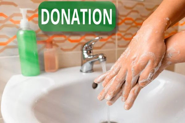 Word writing text Donation. Business concept for something that is given to a charity, especially a sum of money Handwashing procedures for decontamination and minimizing bacterial growth.