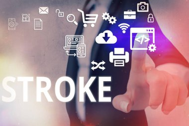 Felç 'i gösteren kavramsal el yazısı. Bir kan damarı patladığında beyin dokusunun kanamasından kaynaklanan iş fotoğrafı metni..