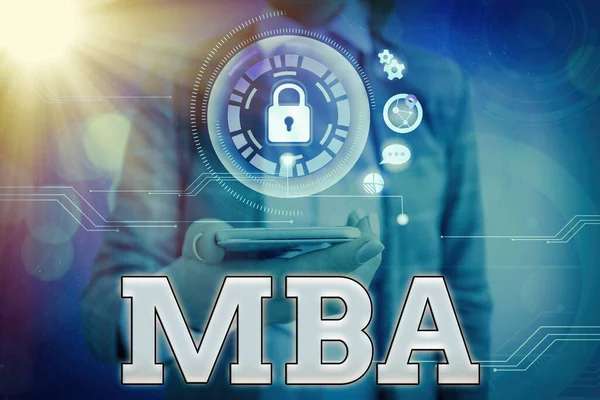 Sinal de texto mostrando Mba. Foto conceitual projetada para desenvolver as habilidades para carreiras em negócios e gestão . — Fotografia de Stock
