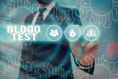 Kelime yazma Kan Testi. Laboratuar Analiz Sistemi Yöneticisi Kontrolü, Vites Yapılandırma Aletleri Kavramını kusursuzlaştırmak için bir organizmadan alınan kan örneği konsepti.