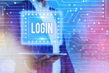 Metin imzası girişi gösteriyor. Bireyin bilgisayar sistemine erişim sağladığı kavramsal fotoğraf süreci.