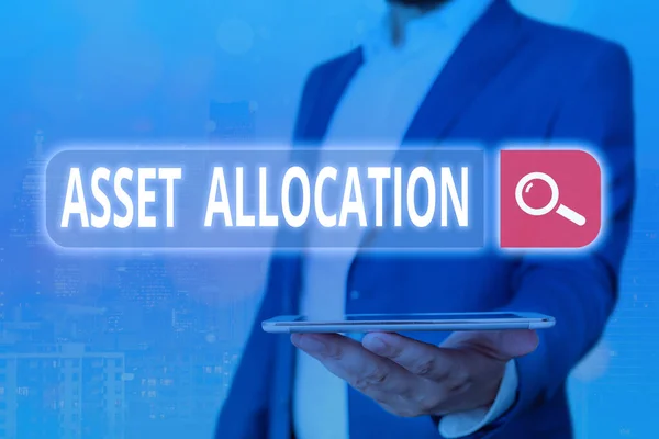 Handschrift tekst Asset Allocation. Concept betekent proportie en uitvoeringsstrategie om voordeel te halen uit. — Stockfoto