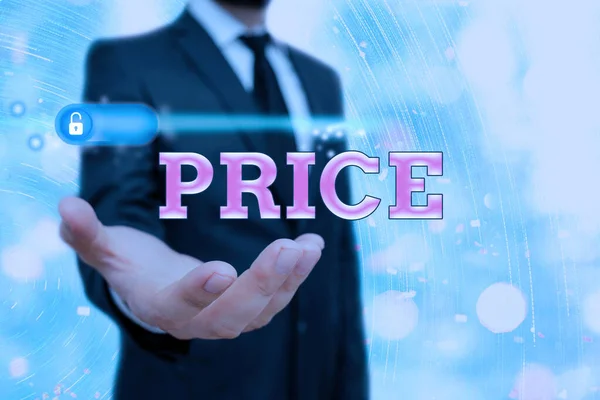 Text sign showing Price. Conceptual photo sum of values that customer gives up to gain the benefits of having. — Stock Photo, Image