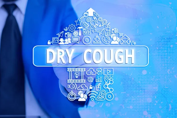 Handwriting text writing Dry Cough. Concept meaning cough that are not accompanied by phlegm production or mucus Information digital technology network connection infographic elements icon. — Stock Photo, Image