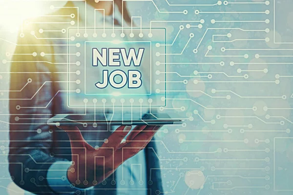 Conceptuele handschrift toont New Job. Bedrijfsfoto 's die een nieuwe carrière beginnen met de geboden kans of baan. — Stockfoto