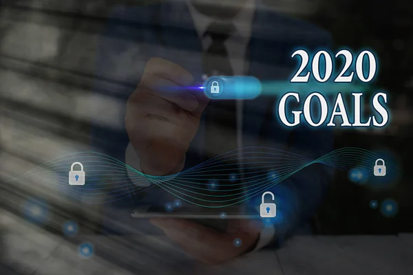 テキストを書く2020目標.1年以内に達成しなければならない野心の目標リストのためのビジネスコンセプト. — ストック写真