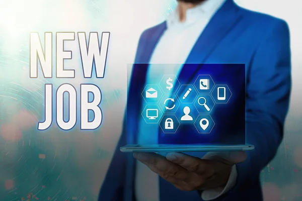 Kézírás üzenet New Job. Fogalom jelentése újrakezdeni karrier az adott lehetőséget vagy a foglalkoztatás. — Stock Fotó