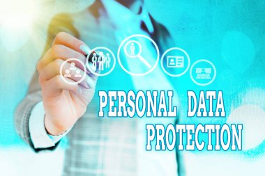 Kelime yazma metni Kişisel Veri Koruma. Güvenlik sistemi için bireysel bir bilgiyi koruma ve tanımlama konsepti.