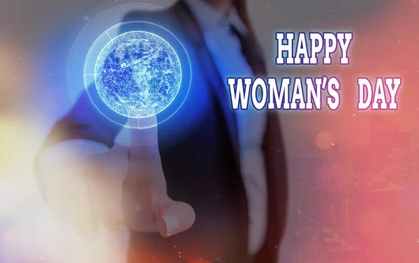 Tekstbord met Happy Woman S Day. Conceptuele foto ter herdenking van de essentie van elke dame over de hele wereld Elementen van deze afbeelding geleverd door NASA. — Stockfoto