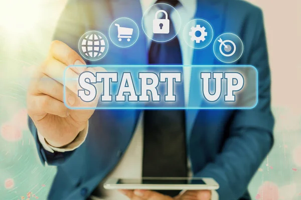 Writing note showing Start Up. Business photo showcasing in the early process of establishing and developing a new business. — Stock Photo, Image