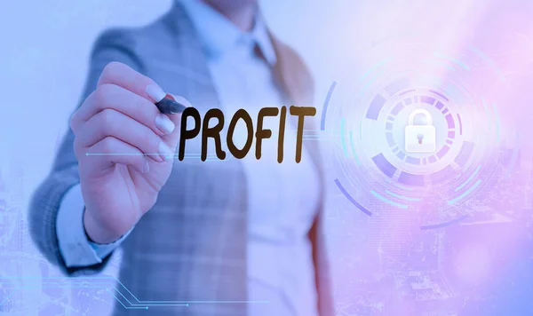 Fogalmi kézírás mutatja Profit. Üzleti fotó, amely bemutatja a különbséget a megkeresett összeg és az elköltött összeg. — Stock Fotó