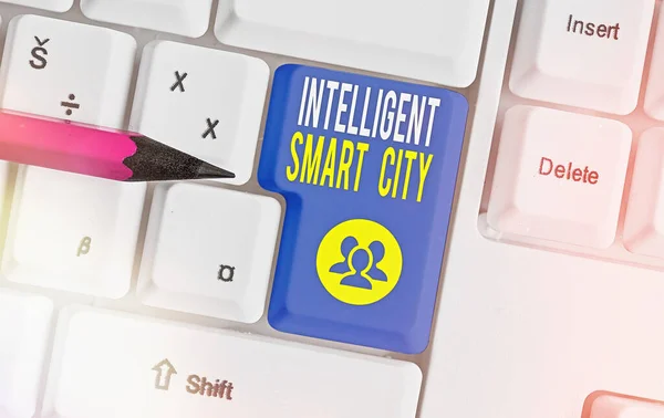 Word writing text Intelligent Smart City. Business concept for Urban intelligent building automation system business.