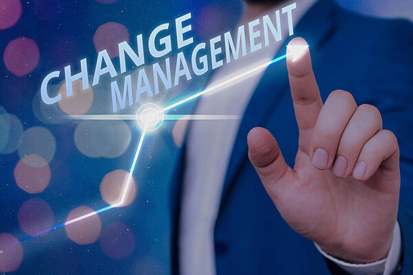 Writing note showing Change Management. Business photo showcasing development within a business or similar organization.