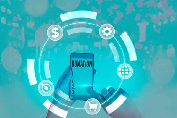 Skriva lapp som visar Donation. Företagsfoto visa upp skapandet av en gåva särskilt till välgörenhet eller offentlig institution. — Stockfoto