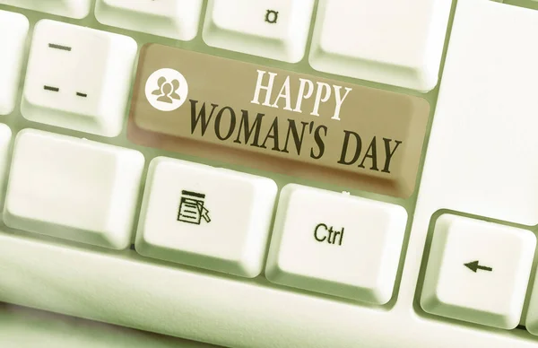 Conceptueel handschrift met Happy Woman S Day. Zakelijke foto presentatie ter herdenking van de essentie van elke dame over de hele wereld. — Stockfoto