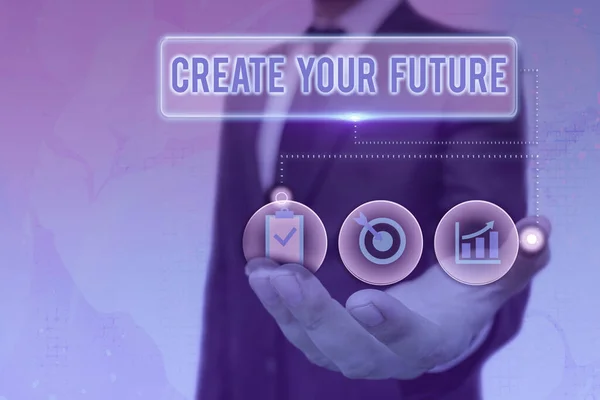Schrijfbriefje met daarop Create Your Future. Zakelijke foto presentatie Weten wat je wilt en de bereidheid om te doen om te bereiken. — Stockfoto