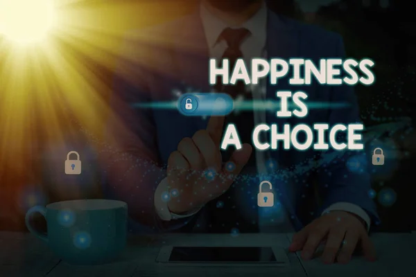 Conceptual hand writing showing Happiness Is A Choice. Business photo text Stay happy no matter what Inspired Motivated. — Stock Photo, Image