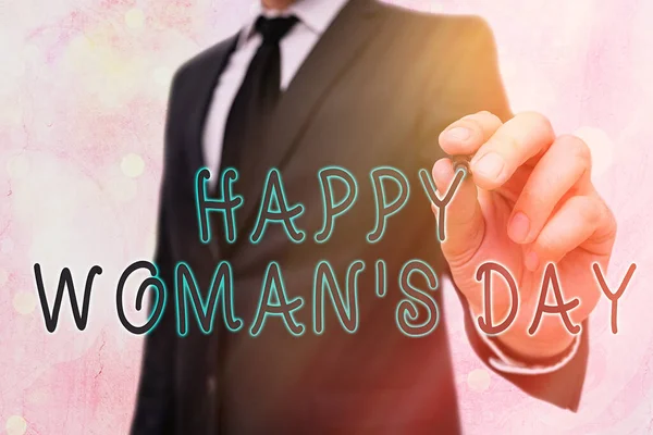 Λέξεις κείμενο Happy Woman S Day. Επιχειρηματική ιδέα για τον εορτασμό της ουσίας κάθε κυρίας σε όλο τον κόσμο. — Φωτογραφία Αρχείου