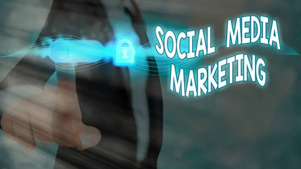 Manuscrito texto Social Media Marketing. Conceito significado mostrando conexão e compartilhamento de negócios através da internet . — Fotografia de Stock