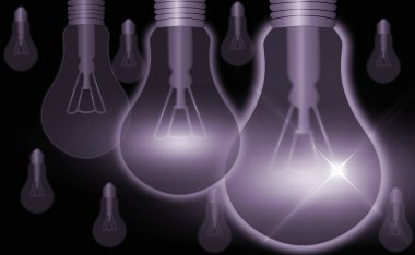 Gerçekçi ve Renkli Vintage Parlayan Ampuller Şeffaf Seti Loft Style Illustration 'daki Lambalar dahil. Düz Grafik Tasarım, Fikir İşareti, Çözüm, Düşünme Konsepti.