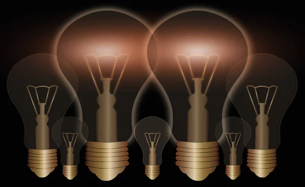 Realistic And Colored Vintage Glowing Light Bulbs Transparent Set With Included Lamps In Loft Style Illustration. Flat Graphic Design, Idea Sign, Solution, Thinking Concept. — Stock Photo, Image