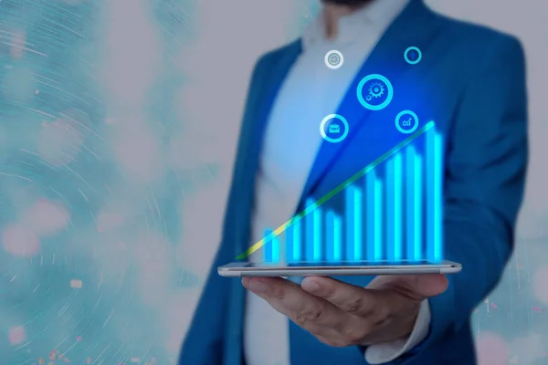 Illustration Linje med pilen Arrowhead Progressing Flytta uppåt betecknar vissa punkter som visar betydelse. Symbol Digitalt diagram går upp Representera framgång Vinst Intäkter. — Stockfoto