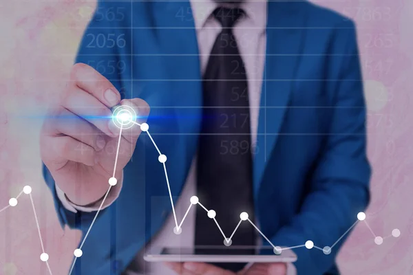 Illustrationslinie mit einer Pfeilspitze, die sich nach oben bewegt und bestimmte Punkte anzeigt, die Bedeutung zeigen. Digitales Symbol-Diagramm steigt und repräsentiert den Erfolg. — Stockfoto