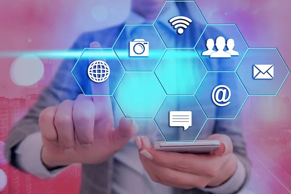 Netwerken en verschillende opzet van de iconen nieuwste digitale technologie, sociale media, netwerkverbinding en communicatie, bedrijfsleven, financieel concept. — Stockfoto