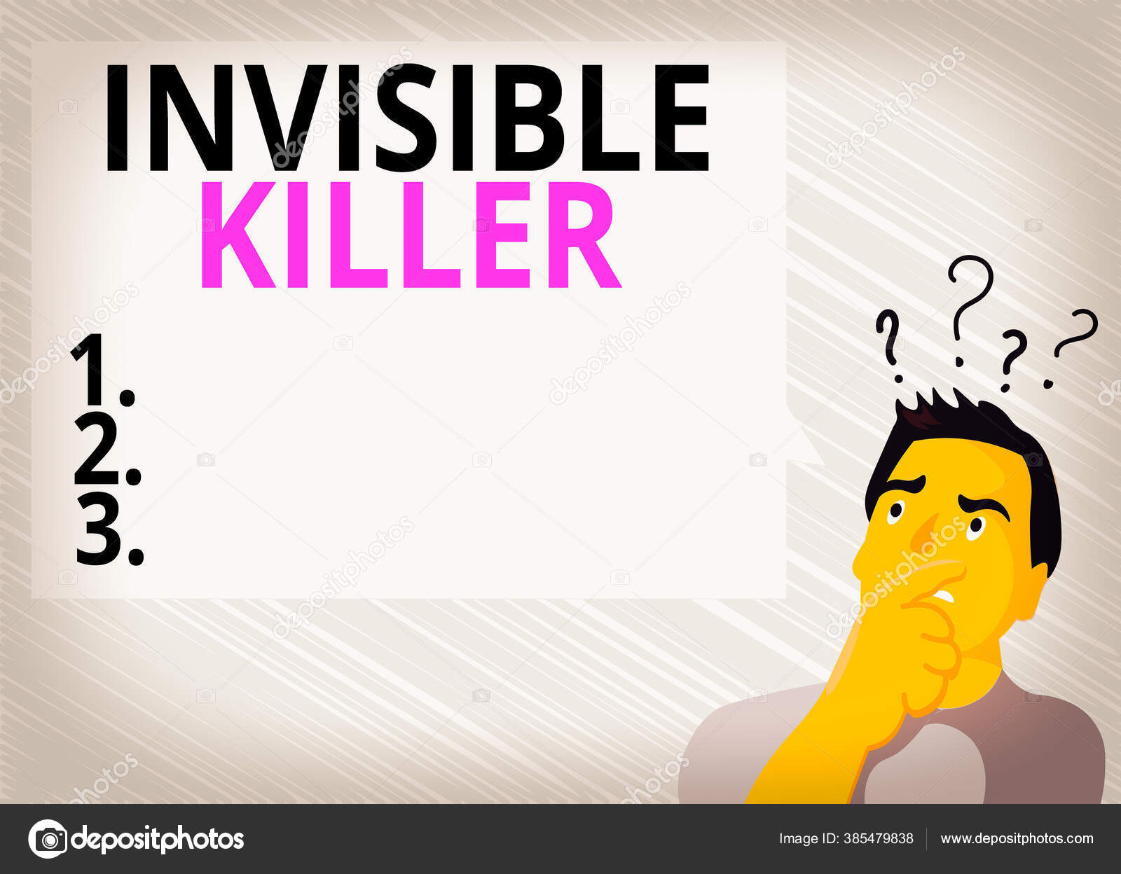 字迹文字隐形杀手 在空气中出现一种有害物质的商业概念表示困惑的手拿着嘴问号图标空白文字泡泡 图库照片 C Artursz