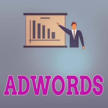 El yazısı Adwords. Kavram, reklam bütçesini belirler ve sadece İş Dünyası Takımındaki Reklamcı 'ya tıkladığında ödenir..