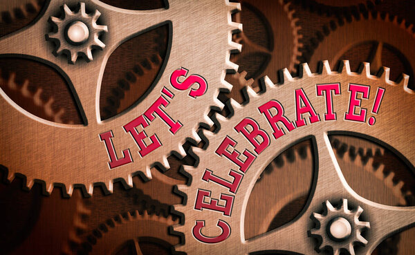 Пишу записку, показывающую "Давайте праздновать". Деловая фотовыставка, посвященная особенному дню или вечеринке после успеха
.