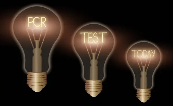 Note d'écriture montrant Pcr Test. Photo d'affaires montrant la détection qualitative du génome viral dans la courte séquence d'ADN Ampoules vintage colorées réalistes, solution de signe d'idée. — Photo