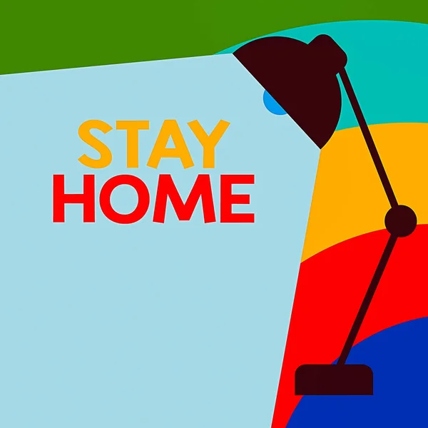 Textschild mit der Aufschrift Stay Home. Konzeptfoto nicht für eine Aktivität ausgehen und im Haus oder zu Hause bleiben Tisch Pendant Lampenschirm Einstellbar mit Lichtstrahl Raum für Text. — Stockfoto
