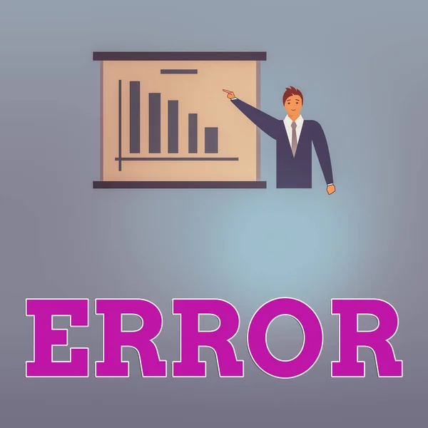 Handwriting text Error. Concept meaning failure or in deviation from the intended performance or behavior Man in Business Suit Standing Pointing a Board with Bar Chart Copy Space. — Stock Photo, Image