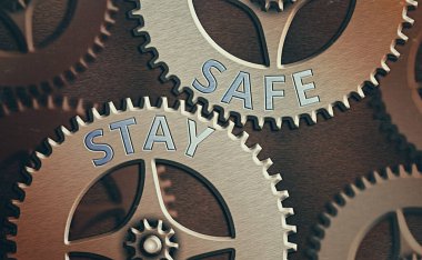 Conceptual hand writing showing Stay Safe. Business photo showcasing secure from threat of danger, harm or place to keep articles System administrator control, gear configuration settings. clipart