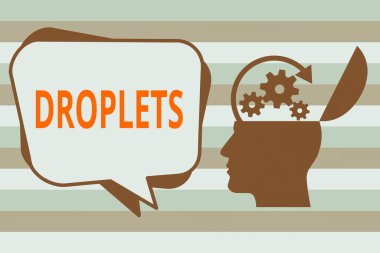 Damlacıkları gösteren kavramsal el yazısı. Islak bölgelerde çok küçük bir sıvı damlası bulunabilir Hu analizi siluet Üst Açık Gears ve Bubble ile.