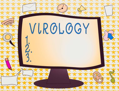 Kelime yazma virolojisi. Bilimin çeşitli viral etkenler ve hastalık Web Uygulama Yazılım simgeleri ile uğraşan bilim dalı konsepti Boş Bağlı Bilgisayar İzleyicisi.