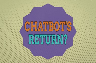 Chatbot 'ları gösteren kavramsal el yazısı Dönüş Sorusudur. Metin arayüzü ve AI 12 Pointed Star Dodecagon ile Zigzag etkisi Polygon kullanarak iletişim kuran iş fotoğrafı programı.