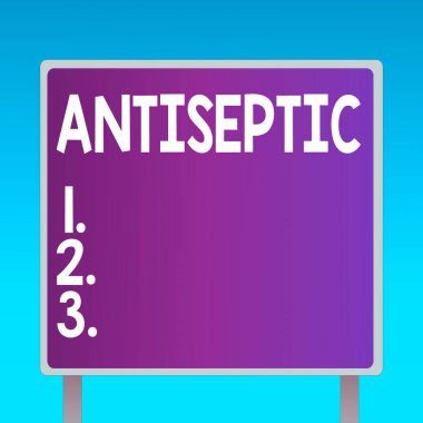 Antiseptik gösteren kavramsal el yazısı. Çerçeve Kenarlığı Dış Görünümü ile ayakta duran mikroorganizma Kare Billboard 'unu geciktiren ya da tamamen ortadan kaldıran iş fotoğrafı antimikrobiyal aracıları.