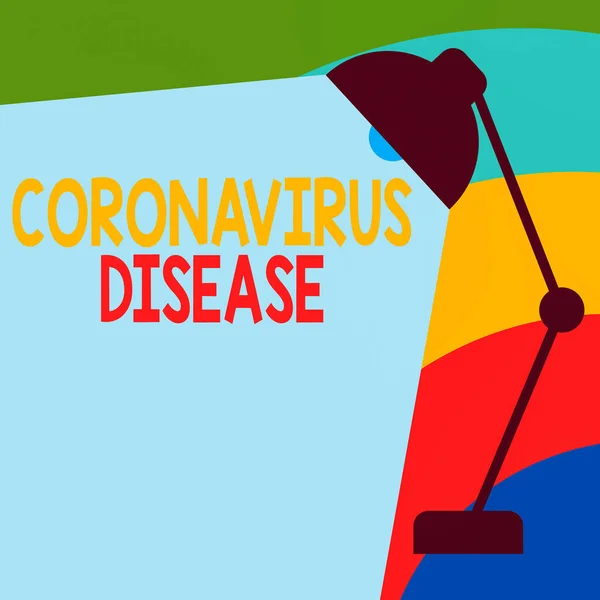 Signo de texto que muestra la enfermedad por Coronavirus. Foto conceptual definida como enfermedad causada por un nuevo virus SARSCoV2 Tabla Colgante Pantalla Ajustable con Rayo de Luz Espacio para Texto . —  Fotos de Stock