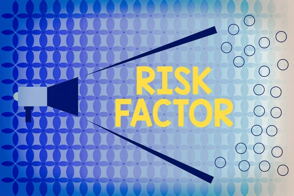 Word writing text Risk Factor. Business concept for Characteristic that may increase the percentage of acquiring a disease Megaphone Extending Loudness and Volume Range for Public Announcement.