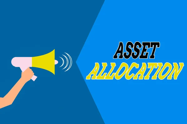 Word writing text Asset Allokation. Geschäftskonzept für Proportionen und Umsetzungsstrategie, um Vorteile zu gewinnen Hu Analyse Hand Holding Megaphone mit Sound Volume Effect Symbol Text Space. — Stockfoto